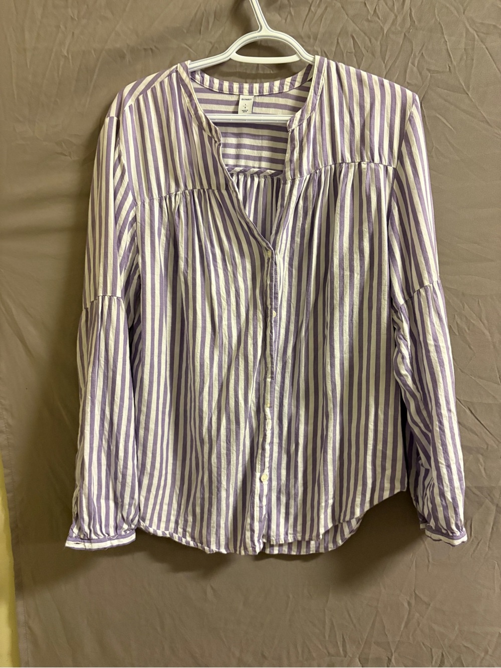 Old Navy Lavender and White Striped Button-Down Top